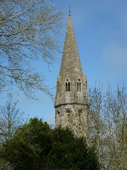 The spire of East Lydford Church.  