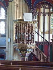 The beautifully painted pulpit in Long Sutton Church.