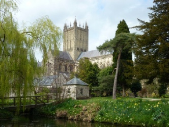 Cathedral viewed from Bishop's Palace in Wells.